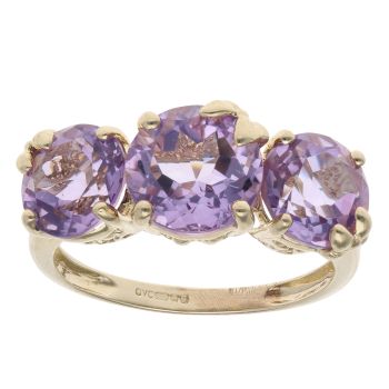 9ct Yellow Gold Amethyst Three Stone Ring
