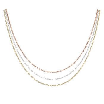 Silver, Yellow and Rose Gold Plated Layering Chains Set of Three