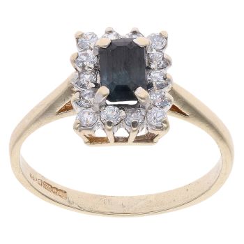 9ct Yellow Gold Sapphire and Cubic Zirconia Cluster Ring