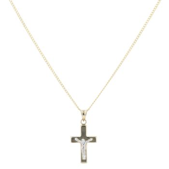 Children's 14ct Yellow And White Gold Crucifix Pendant And Chain 16"
