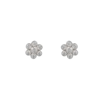 Sterling Silver Bezel Cubic Zirconia Flower Stud Earrings