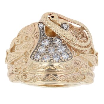 9ct Yellow Gold Cubic Zirconia Patterned Saddle Ring