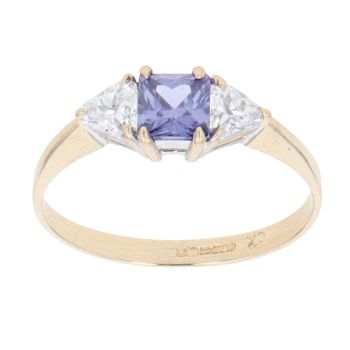 9ct Yellow Gold Purple and White Cubic Zirconia Ring
