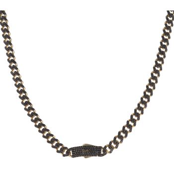 14ct Yellow Gold Monaco Black Pave Lock Curb Chain 18"