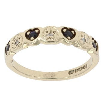 9ct Yellow Gold 0.01ct Diamond and Sapphire Heart Ring