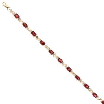 14ct Yellow Gold Garnet and Diamond Bracelet 7"
