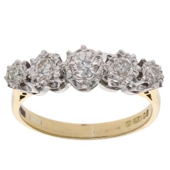 18ct Yellow Gold 0.45ct Brilliant Cut Diamond Five Stone Ring