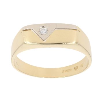 18ct Yellow And White Gold Cubic Zirconia Signet Ring
