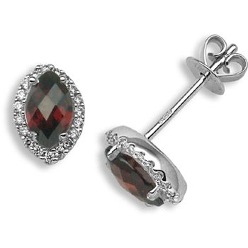 18 Carat White Gold Diamond-15pt Garnet-1.46ct Studs