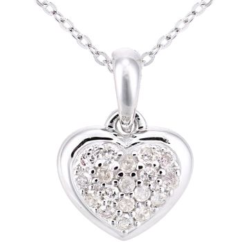 9ct White Gold Diamond Heart Halo Pendant Necklace