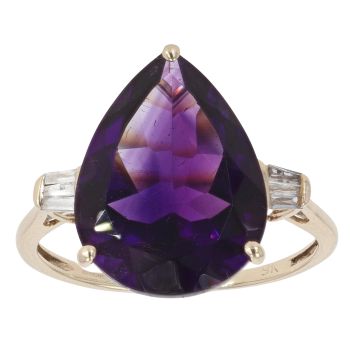 9ct Yellow Gold 0.20ct Diamond and Amethyst Pear Ring