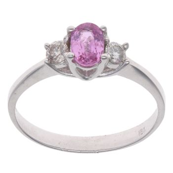18ct White Gold 0.20ct Diamond And Pink Sapphire Three Stone Ring
