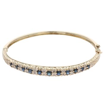 9ct Yellow Gold 0.20ct Brilliant Cut Diamond And Sapphire Bangle