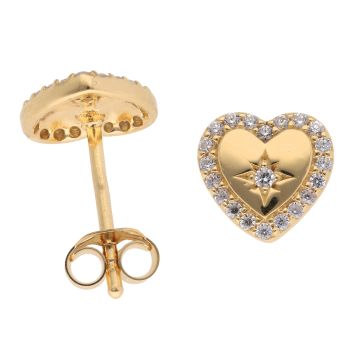 Gold Plated Silver Cubic Zirconia Heart Stud Earrings