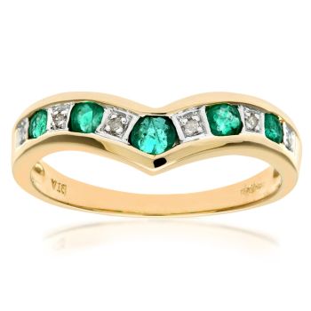 9ct Yellow Gold Emerald and Diamond Wishbone Ring