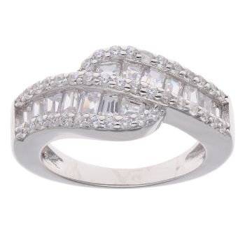 Silver Cubic Zirconia Crossover Ring by Icesia