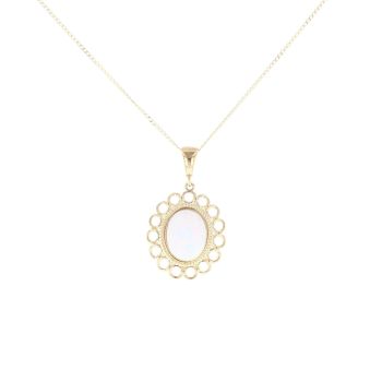 9ct Yellow Gold Created Opal Pendant And Chain 18"