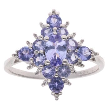 9ct White Gold Tanzanite Cluster Ring