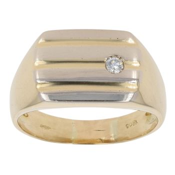 9ct Yellow Gold 0.10ct Diamond Patterned Signet Ring