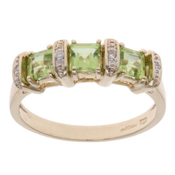 9ct Yellow Gold 0.05ct Diamond And Peridot Three Stone Ring