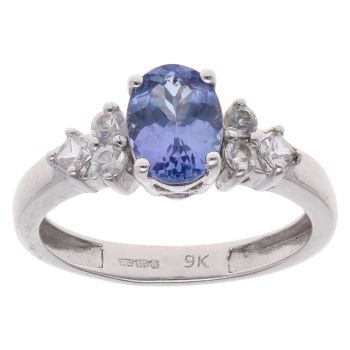 9ct White Gold Tanzanite And Cubic Zirconia Ring