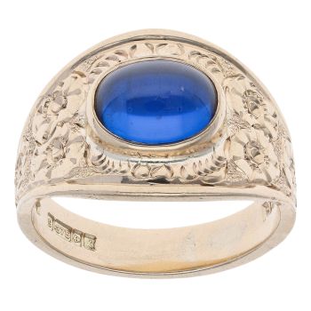 9ct Yellow Gold Blue Cabochon College Ring