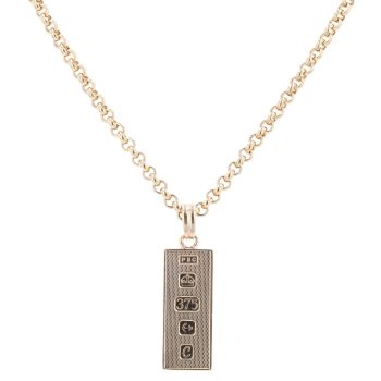 9ct Yellow Gold Patterned Hallmarked Ingot Pendant And Chain 26"