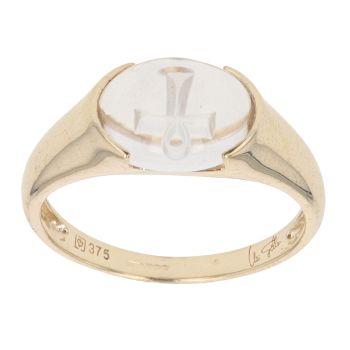 9ct Yellow Gold Colourless Ankh Gemstone Signet Ring