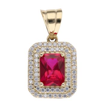 14ct Yellow Gold Cubic Zirconia And Red Gemstone Cluster Pendant