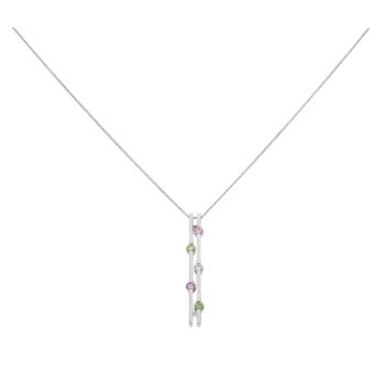 9ct White Gold Multi-Gemstone Pendant And Chain 18"