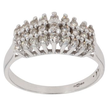 9ct White Gold 0.50ct Brilliant Cut Diamond Three Row Fancy Ring