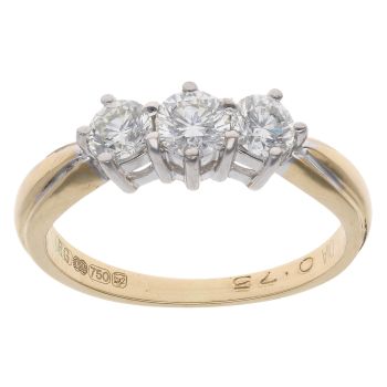 18ct Yellow Gold 0.75ct Brilliant Cut Diamond Trilogy Ring