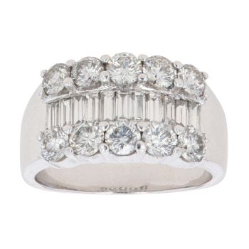 18ct White Gold 2.20ct Brilliant And Baguette Cut Diamond Cluster Ring