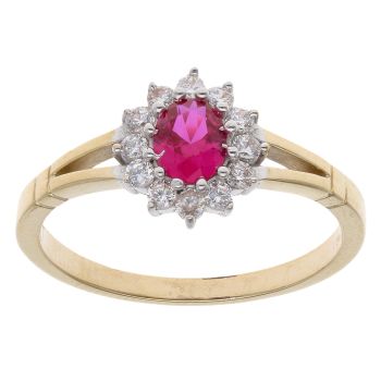 9ct Yellow Gold Pink Gemstone And Cubic Zirconia Cluster Ring