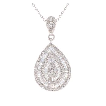 18ct White Gold 1.00ct Diamond Cluster Pear Pendant and Chain 20"