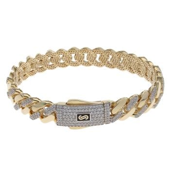 14ct Yellow Gold Monaco Classic Alternate Pave Lock Bangle