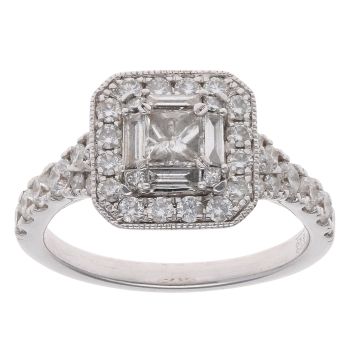 18ct White Gold 1.00ct Baguette, Princess And Brilliant Cut Diamond Cluster Ring