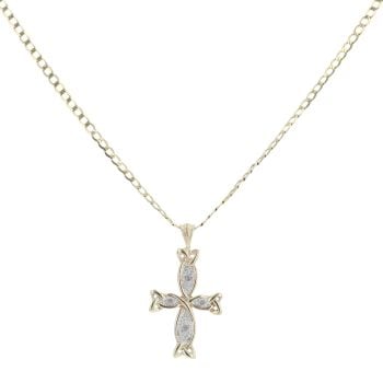 9ct Yellow Gold 0.05ct Diamond Cross Pendant and Chain 24"