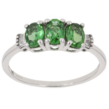 9ct White Gold 0.10ct Diamond and Green Gemstone Fancy Ring