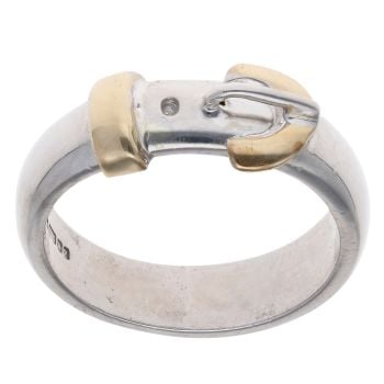 9ct Yellow And White Gold Plain Buckle Ring