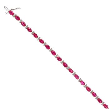 9ct White Gold Created Ruby and Diamond Bracelet 7"