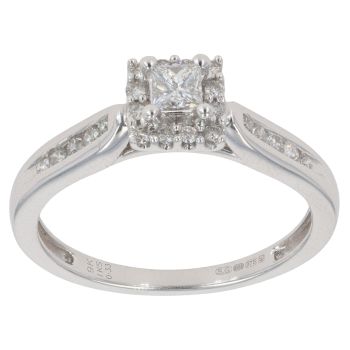 9ct White Gold 0.33ct Princess And Brilliant Cut Diamond Cluster Ring