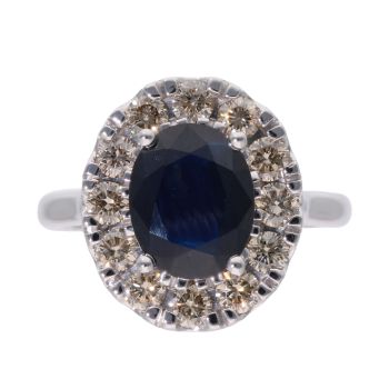 9ct White Gold 1.00ct Diamond and Sapphire Cluster Ring