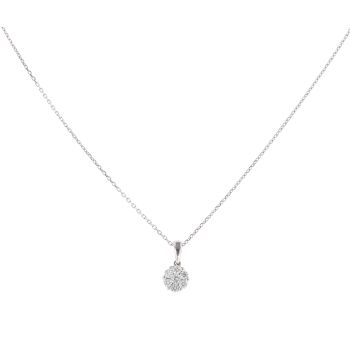18ct White Gold 0.33ct Brilliant Cut Diamond Cluster Pendant And Chain 16"