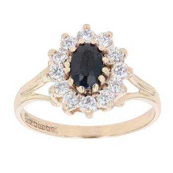 9ct Yellow Gold Sapphire And Cubic Zirconia Cluster Ring
