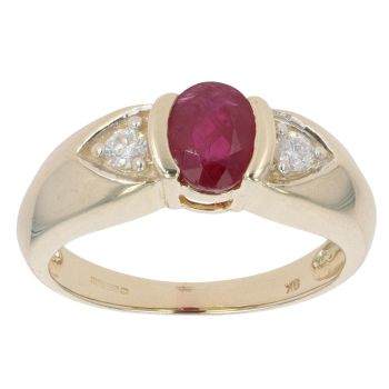9ct Yellow Gold 0.10ct Diamond And Ruby Ring