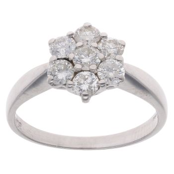 18ct White Gold 1.00ct Brilliant Cut Diamond Daisy Cluster Ring