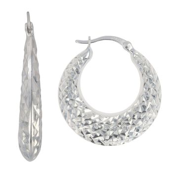 Silver Faceted Patterned Hoop Earrings by Icesia