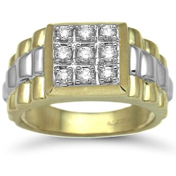 9 Carat 2-Colour Gold 0.50pts Gents Ring