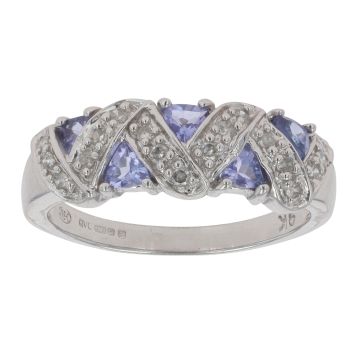 9ct White Gold Tanzanite and 0.15ct Diamond Cluster Ring
